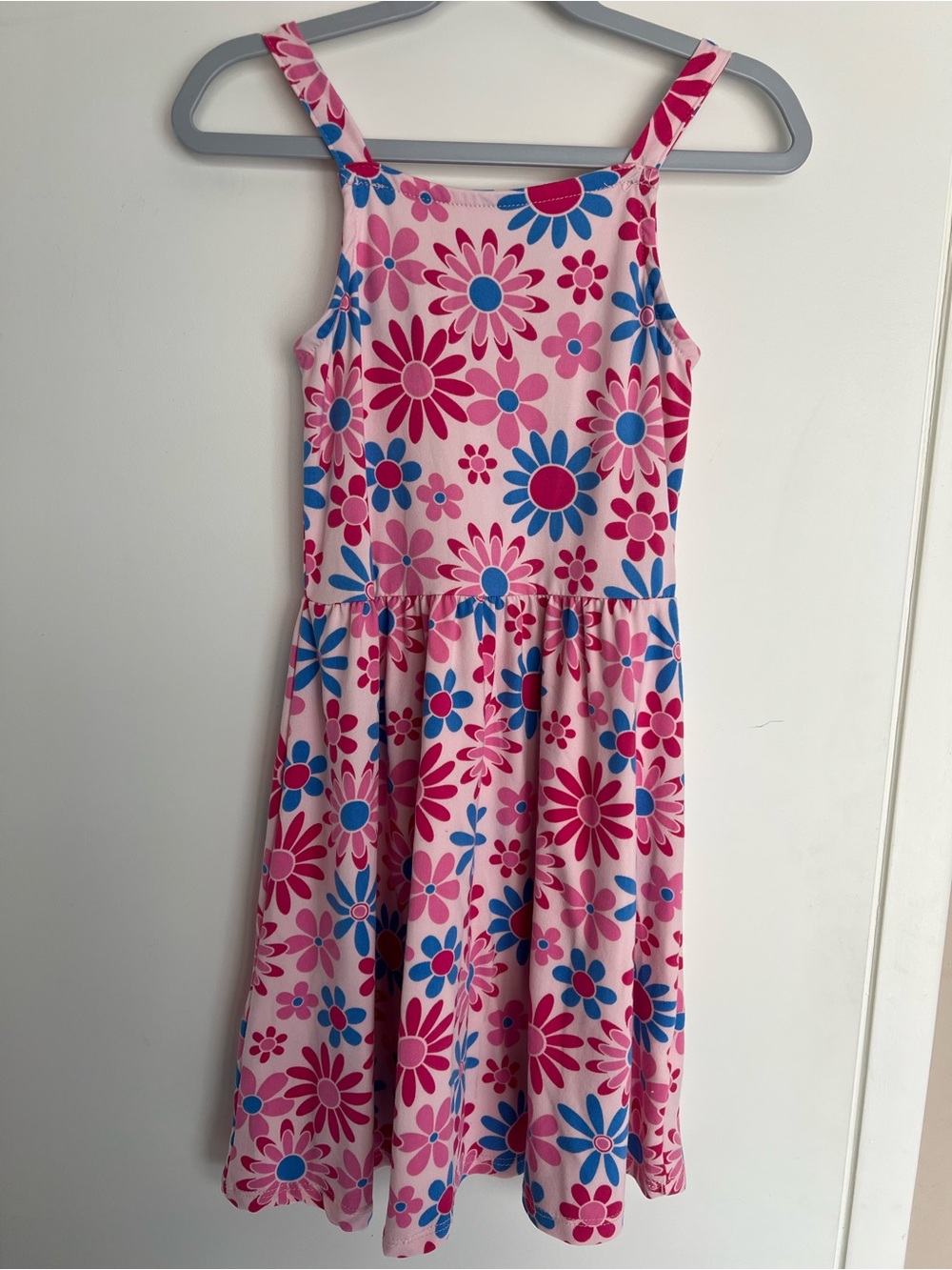 Girls' Pink Floral Sundress with Blue Accents